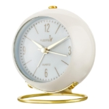 kadio Metal Silent Table Analog Alarm Clock No Ticking, Lighted On Demand and Battery Operated, Beep Sounds, Small Desk Clock(White), 8.5 Centimeters, 8.5 CM