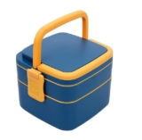 BigPlayer Double-Layer Bento Square Lunch Box – 2 Compartment Tiffin With Handle & Push Lock, Multicolor – Glass