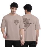 BULLMER Black Trendy Front and Back Printed oversized Round Neck T-shirt for men