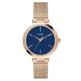 TIMEX Analog Watch for Women with Blue Round Dial & Rose Gold Stainless Steel Bracelet Band Water Resistant Women’s Wrist Watches – TWEL118SMU03
