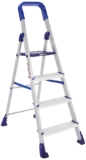 amazon basics Clamber Pro – Foldable Step Ladder, Firm Grip, 4 Steps (Aluminium Steps, Blue & Satin)