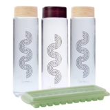 SCL Steelo Only Plastic Bottles 1 litre Set of 3 with 1 Free Ice Tray, BPA Free Food Grade PET Material Leak Proof Wide Mouth Bottles for Home, Fridge & Travel (Clear and wooden color cap)