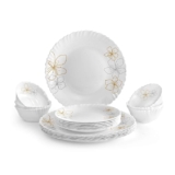 Cello Monarch Opalware Dinner Set, 18-Pieces, White,Flora