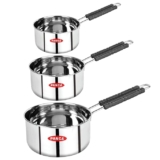 Panca Stainless Steel Sauce Pan Set of 3 Sauce Pan Milk Pan Tapeli Patila Induction Base 2 Litre,1.5 Litre, 1 Litre Milk Boiler Cookware with