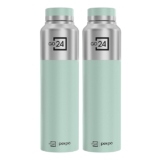 PEXPO Water Bottle 1 ltr Go24 Stainless Steel Sports/Fridge Bottle with Steel Cap (Pack of 2)| Single Wall | For Home, Office, Gym, Travelling | Lightweight | BPA Free | Crown 950ml |Silver-Sea Green