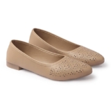 Duosoft Orthopaedic Ballet Flats, Diabetic Comfort Shoes, Beige Perforated Design,Casual Wear Bellies for Women 206-Tan