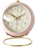 Kadio Small Table Clocks, Classic Non-Ticking Tabletop Alarm Clock with Backlight, Battery Operated Desk Astronaut Clock with HD Glass for Living Room Bedroom Bedside Indoor Decor (Pink