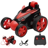 Gooyo DB2060 Rechargeable 5 Functions 360° Rotating & Rolling Small Stunt Car Toy with USB Cable & Remote Controller with Demo Feature | Red Color, Power Source: Lithium Battery in Car (Included)