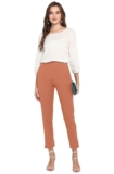 Janasya Women’s Pink Cotton Solid Casual Pant