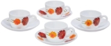 Larah by Borosil Zinnia Opalware Cup and Saucer Set of 8 pcs | Tea/Coffee Cups 140 ml | Microwave & Dishwasher Safe | Bone-Ash Free | Crockery Set Ideal for Daily Use & Gifting, White