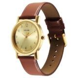 Sonata Classic Quartz Analog Champagne Dial Brown Leather Strap Watch for Men-7987YL08W