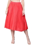 oxolloxo Women Red Dupion Silk Pleated & Elasticated Skirt