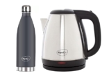 Pigeon 1.5 L Kettle With 1000 ml Aqua Flask (Pack of 2, Black, Steel)
