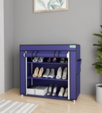 FLIPZON Premium 3-Tiers Shoe Rack/Multipurpose Storage Rack with Dustproof Cover (Small) (Blue)