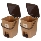 Kuber Industries Step-On Pedal Dustbin With Lid|Plastic Dustbin for Kitchen, Bedroom, Bathroom|Heavy Duty Waste Bin|Pack of 2 (Brown)
