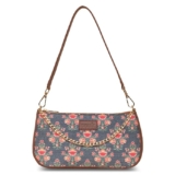 ZOUK Floral Printed Women’s Handcrafted Vegan Leather Dark Blue Casual Mini Shoulder Bag