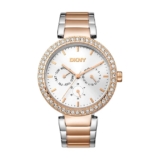 DKNY Downtown Glitz Analog Multifunction Japanese Movement Silver Round Dial with Two Tone Bracelet 20 x 18 mm, 50 m Water Resistance Women’s Wrist Watch – DK1L044M0095