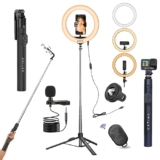 Youtuber Kit | 10″ Ring Light (3 Light Modes), Imported Mic, 67″ Selfie Stick Tripod Stand | Bluetooth Remote | Vlogging, Reels, YouTube, FB Videos