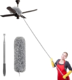 FLYNGO Microfiber Feather Duster Bendable & Extendable Fan Cleaning Duster with 100 inches Expandable Pole Handle Washable Duster for High Ceiling Fans, Window Blinds, Furniture (Grey)