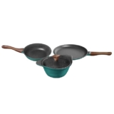 Preethi Artistic Collection Die Cast Non Stick Set, 27 cm Tawa, 24 cm Fry Pan, Kadai 24 cm with Glass Lid, 5 Star Non Stick Effect, Cook & Serve, Ocean Green