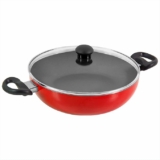 Butterfly Rapid Non Stick Kadai with Glass Lid | 2.4 Litre | 240 MM | Induction Base | Aluminium | PFOA Free | Scratch Resistant | for Cooking Curry, Dal and Rice/Biryani | Red