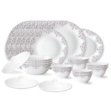 Larah by Borosil Lark Fluted Series Opalware Dinner Set | 31 Pieces for Family of 6 | Microwave & Dishwasher Safe | Bone-Ash Free | Crockery Set for Dining & Gifting | Plates & Bowls | White
