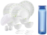 cello Tropical Lagoon 37 pcs Dinner Set & Cello H2O Unbreakable Plastic Bottle, 1 Litre, Assorted Colour