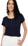 Max Women Cotton Blend Solid Regular Fit T-Shirt