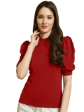 Fabflee Plain Round Neck Casual Regular Fit Deep Neck Crop Top & Tunic for Women | Lycra Blend Top for Girls Latest Trending Style Tops Super Comfy Fabric for Women & Girls Top