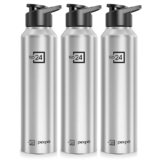 PEXPO Water Bottle 1 ltr Go24 Stainless Steel Sports/Fridge Bottle with Sipper Cap (Pack of 3)| Single Wall | For Home, Office, Gym, Travelling | Lightweight | Craft Pro 950ml | Silver