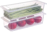 Primelife 2 Pcs Plastic Storage Boxes fridge organizers box for kitchen with removable drain plate and airtight lid fridge storage box containers for vegetables – Transparent (Fish Basket)(2)