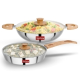 Lifelong Stainless Steel Triply Combo Kadhai, Fry Pan with Lid for Cooking, Cookware Set Kadai – 22 Cm, Fry Pan – 22 Cm & Tawa, Induction Bottom and Gas Stove Cookware – (Silver, LLTPC14)