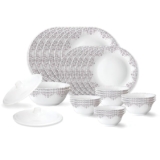 Larah by Borosil Lark Fluted Series Opalware Dinner Set | 28 Pieces for Family of 6 | Microwave & Dishwasher Safe | Bone-Ash Free | Crockery Set for Dining & Gifting | Plates & Bowls | White