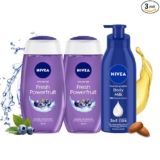 NIVEA Body Lotion 400ml & Powerfruit Shower Gel 250ml [Pack of 3]