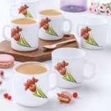 Larah by Borosil Red Iris Opalware Mug, Set of 12 Tea/Coffee Mugs, 180 ml Each, Microwave & Dishwasher Safe, Bone-Ash Free, Crockery Set Ideal for Daily Use & Gifting, White