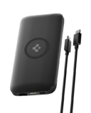 Spigen 2-in-1 10000mAh Wireless Charging Power Bank, 25W Max Fast Charging Compatible with Charging Dock, Anti-Slip Ring, Included Type-C to C Cable (Pogo Pin Ver.) – Black
