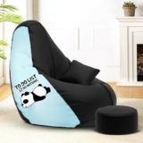Amazon Brand – Solimo Premium Faux Leather Bean Bag Combo with Footrest & Cushion, Filled with Beans | Capacity: Upto 6 Ft 3 in Height, 120 KG Weight | 4XL | to Do List | Black