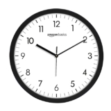amazon basics Plastic 12-Inch Wall Clock | Analog Operation | Durable Polypropylene Construction | Silent Precision | Battery-Powered | 1-Year Warranty (Black)