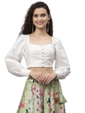 studio rasa Women’s Silk Blend Button Down Crop Top for Festive Wedding Party