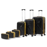 Brampton 6-Piece Family Luggage Set – 3 Trolley Suitcases (20”/24”/28”) + 3 Vanity Cases (8”/10”/13”), Lightweight Unbreakable Polycarbonate, 8 Spinner Wheels, Number Lock (Set of 6, Black)