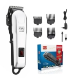 KIKI NEW GAIN NG-777 Salon Series Professional Cordless Hair Clipper Digital Display 6000 RPM Powerful magnet Motor High Carbon steel 4 Guide Comb Taper Lever Adjustment Runtime: 240 min, Silver