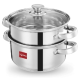 Lifelong 2-Tier Steamer/Momo/Modak Maker | Induction Compitable with Glass Lid & Riveted Handles | 20 cm Stainless Steel Multi-Purpose Cooking Steamer (LLMOM01)