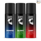 Beardo Power, Lust & Glory Perfume Body Spray (Set of 3) Get compliments with Long lasting Fougere, Aromatic Deodorant Brand | Christmas gift for men | Gift For Friends | Gift for Men