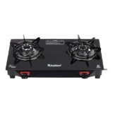 Khaitan 2 Burner Selios Black Manual Gas Stove Toughened Glass, Alloy Premium Burners, ISI Marked with 1 Year Warranty.