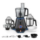 Preethi Zion Mixer Grinder for Kitchen – 4 Jars 750 Watt Mixie (3 Stainless steel Jars+1 Master Chef Plus Food processor Jar), Flexi lids, Vega W5 motor, Black (MG-227)