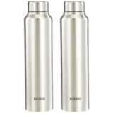 Amazon Brand – Solimo Stainless Steel Water Bottle (Pack of 2) | BIS-Approved | 900ml (Silver Steel Finish)