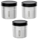 Amazon Brand – Solimo Stainless Steel Sterling Container Set of 3 | Food Storage Box | Utility Container | Air Tight Plastic Lid | Easy To Clean (450ml each, Black)