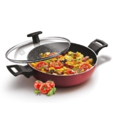 MILTON Pro cook Granito Induction Kadhai with Lid, 22 cm / 2.1 Litre, Burgundy | 2 Years Warranty
