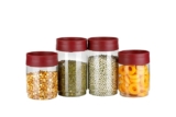 Clazkit Eazystack plastic Storage Jar Air-Tight BPA Free Combo Containers Set Kitchen Organizer & Kitchen Storage Set of 4 Pantry Organization Multipurpose Jar 1000 ML,1500 ml – Red