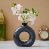 Modern Decorative Ceramic Vase for Home Décor | for Kitchen, Office or Living Room | Ceramic Flower Vase | Home Decor Centrepiece, Decor Showpiece Donut Vase (Black_Ring-Design-15)